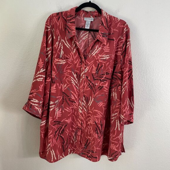 Catherines Womens Plus 2X 22/24W Button Up Shirt 3/4 Sleeve Blouse Top - Picture 5 of 7